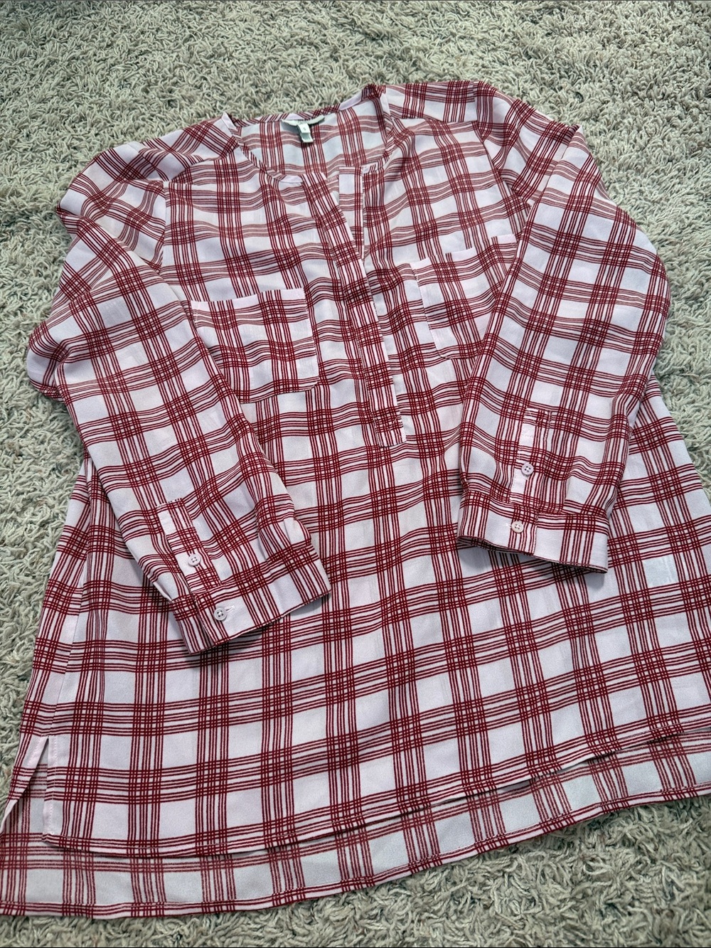 Women's Red Plaid Long-Sleeve Tunic Blouse. Excellent condition. Worn once